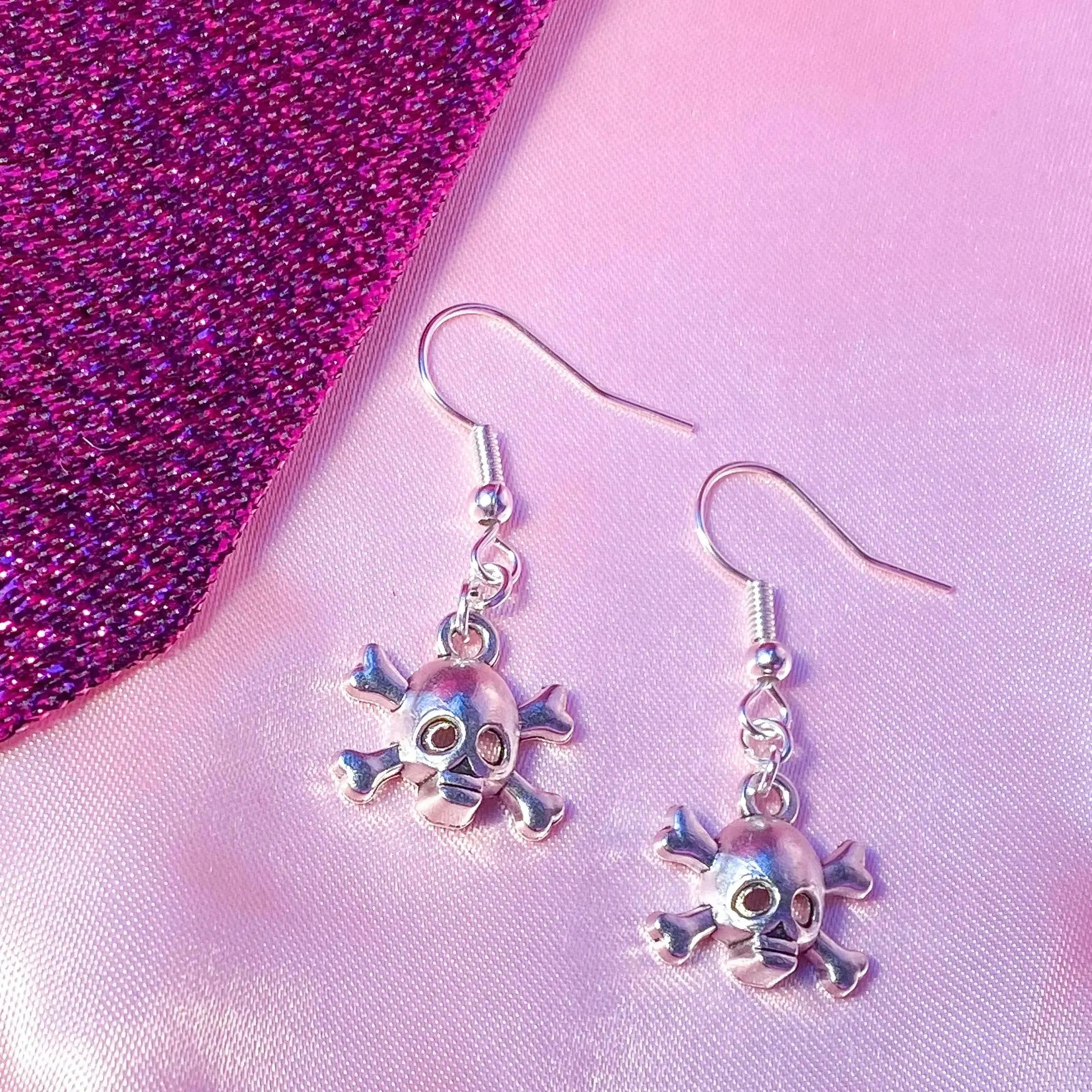 Skull charm earrings, silver halloween earrings Leftbians
