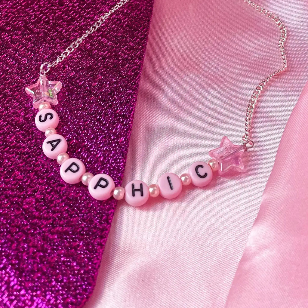 Pink SAPPHIC letter bead necklace Leftbians