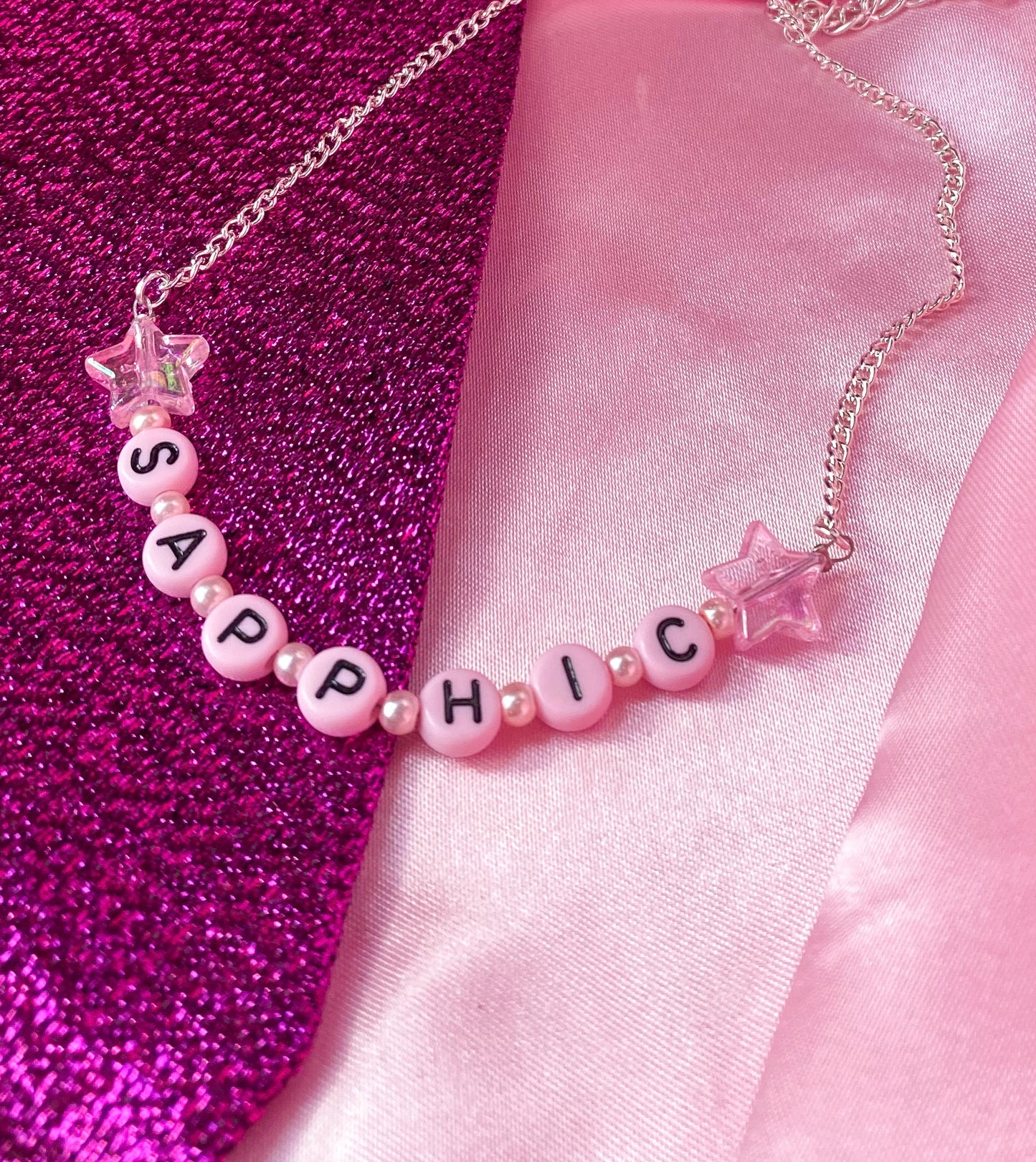 Pink SAPPHIC letter bead necklace