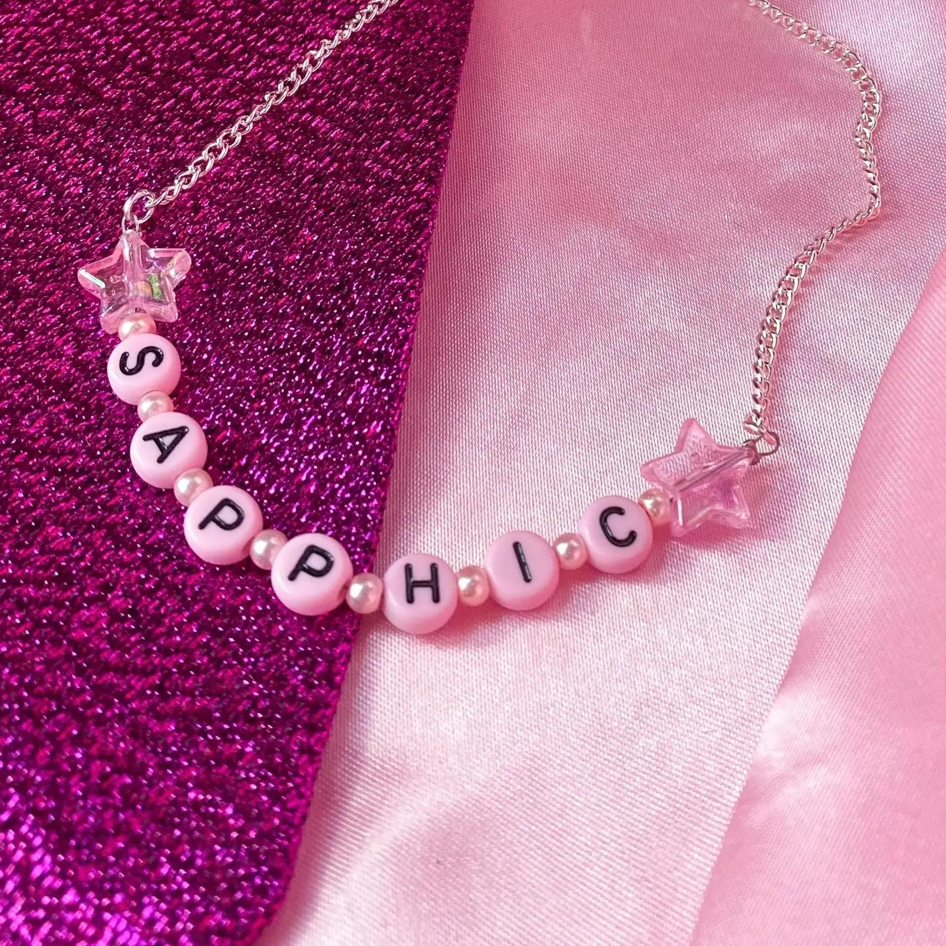 Pink SAPPHIC letter bead necklace Leftbians