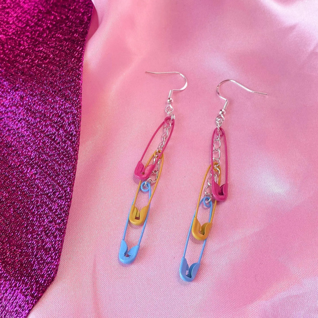 Pansexual pride flag safety pin earrings Leftbians