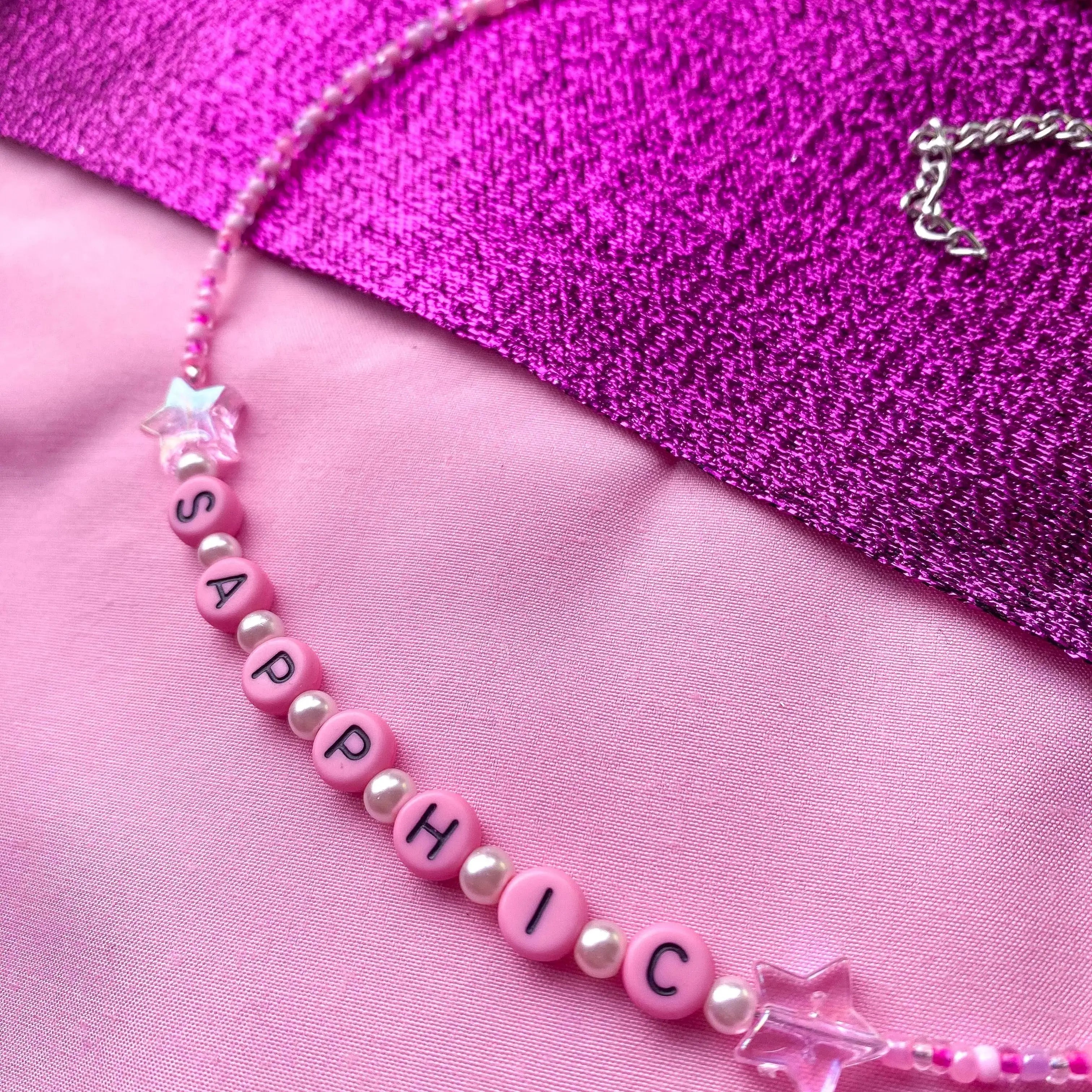 Pink SAPPHIC beaded necklace Leftbians