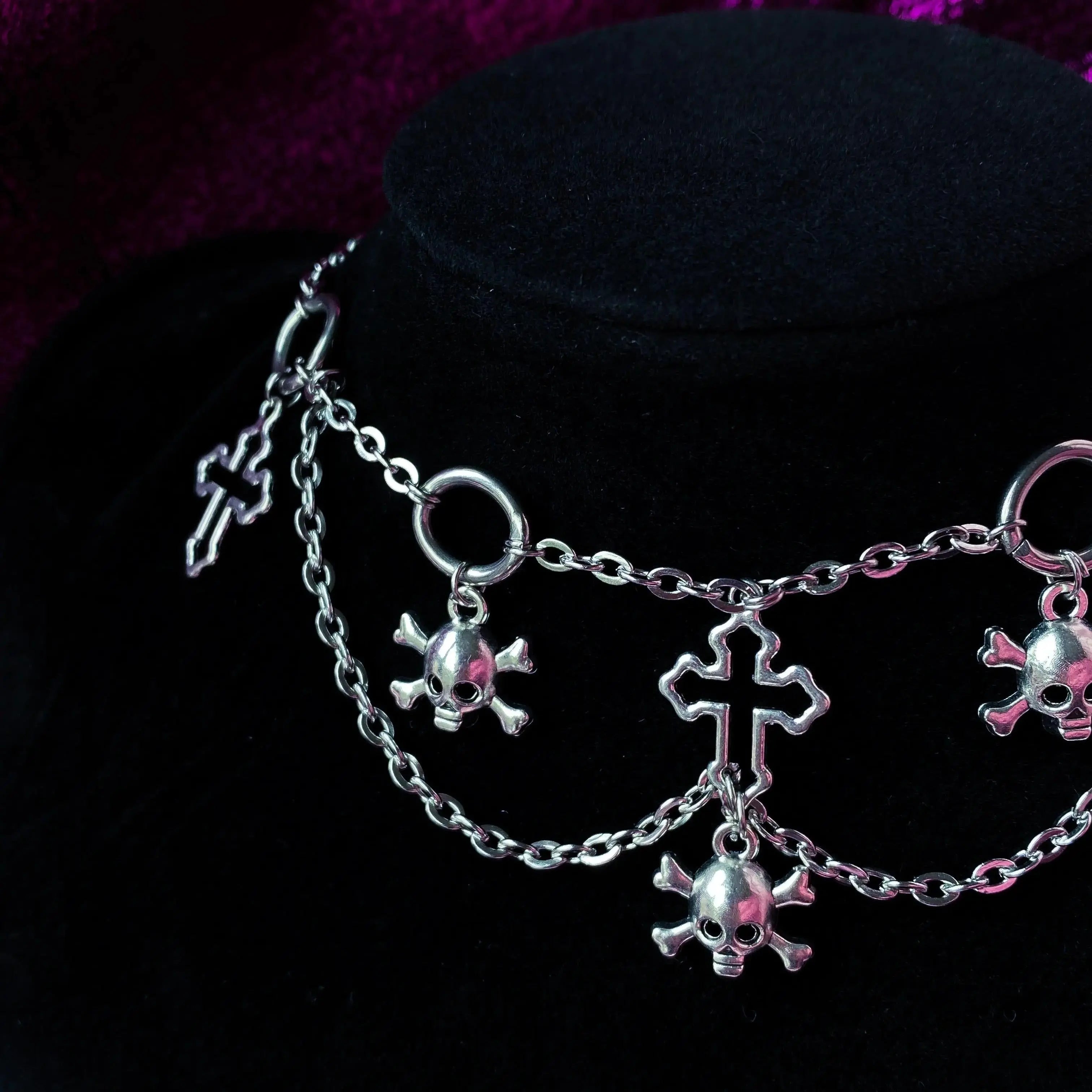 Crucifix and skull gothic statement necklace, halloween chunky necklace Leftbians