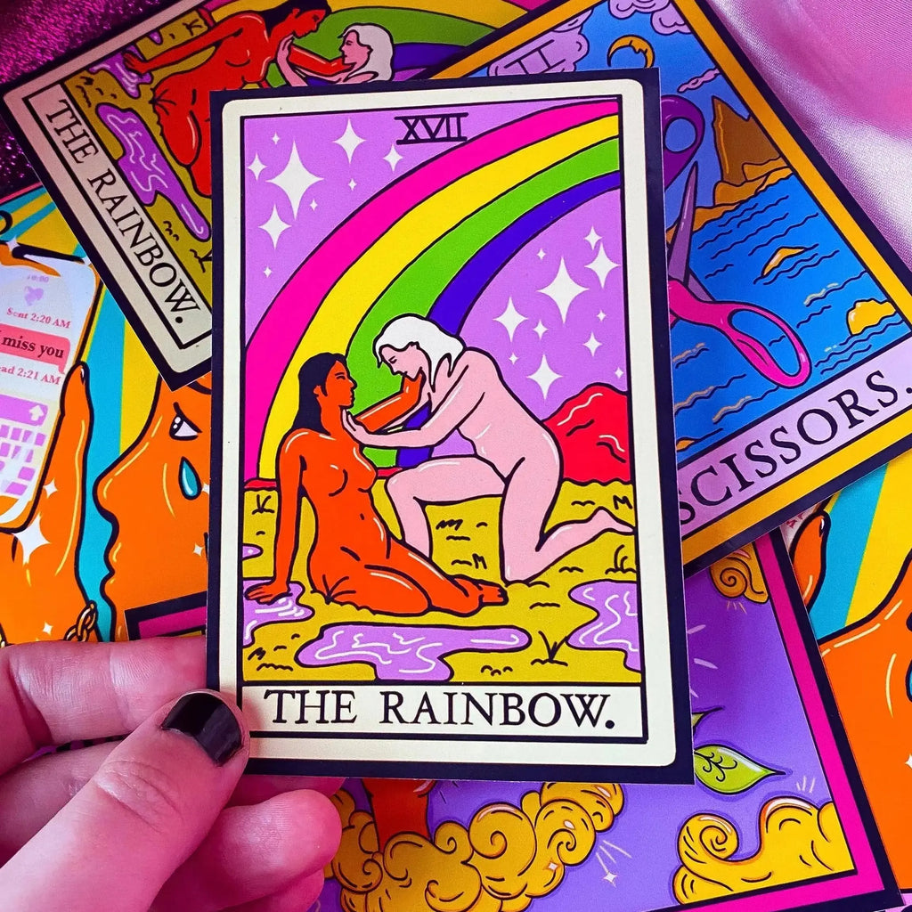 The Rainbow, sapphic lesbian pride tarot card sticker Leftbians