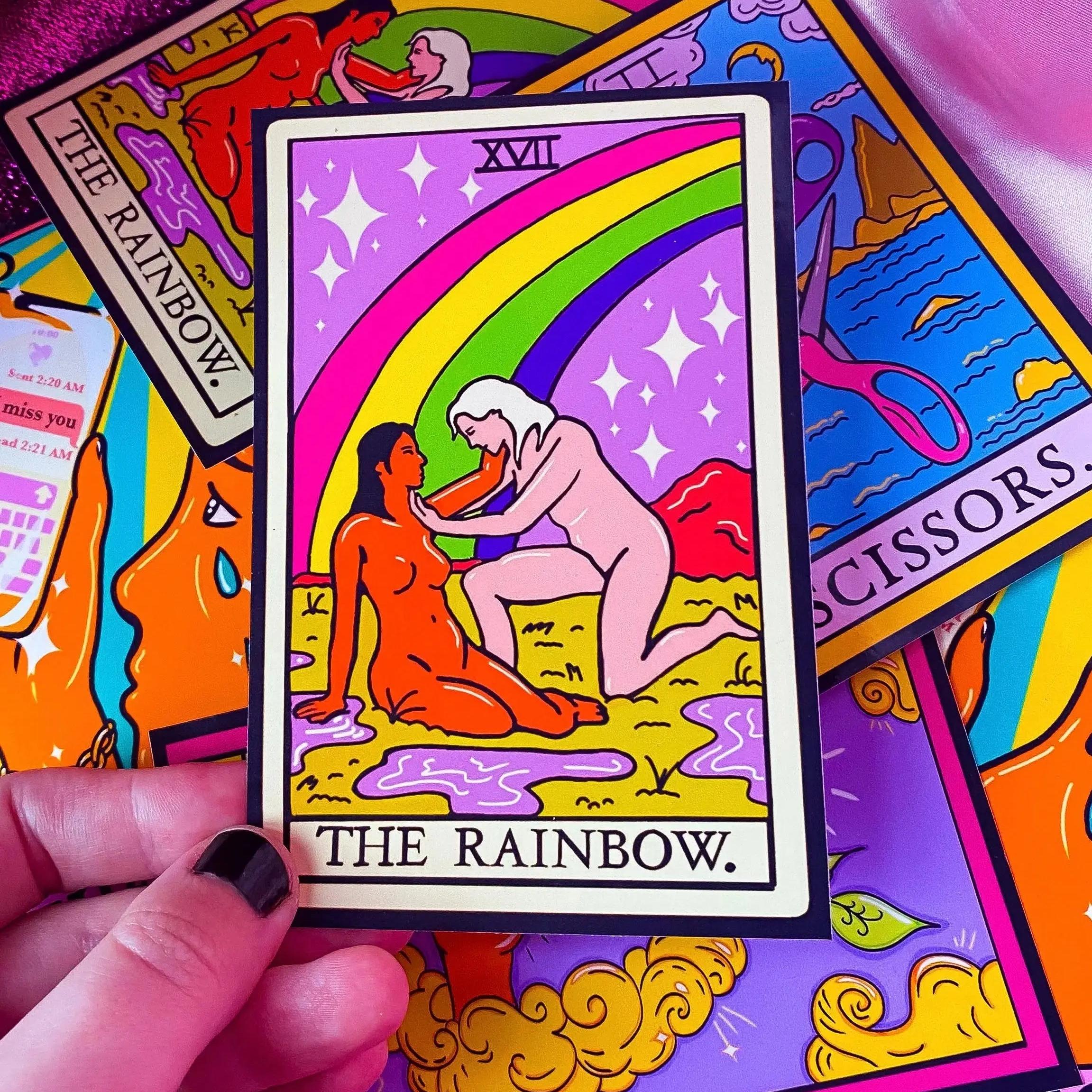The Rainbow, sapphic lesbian pride tarot card sticker Leftbians