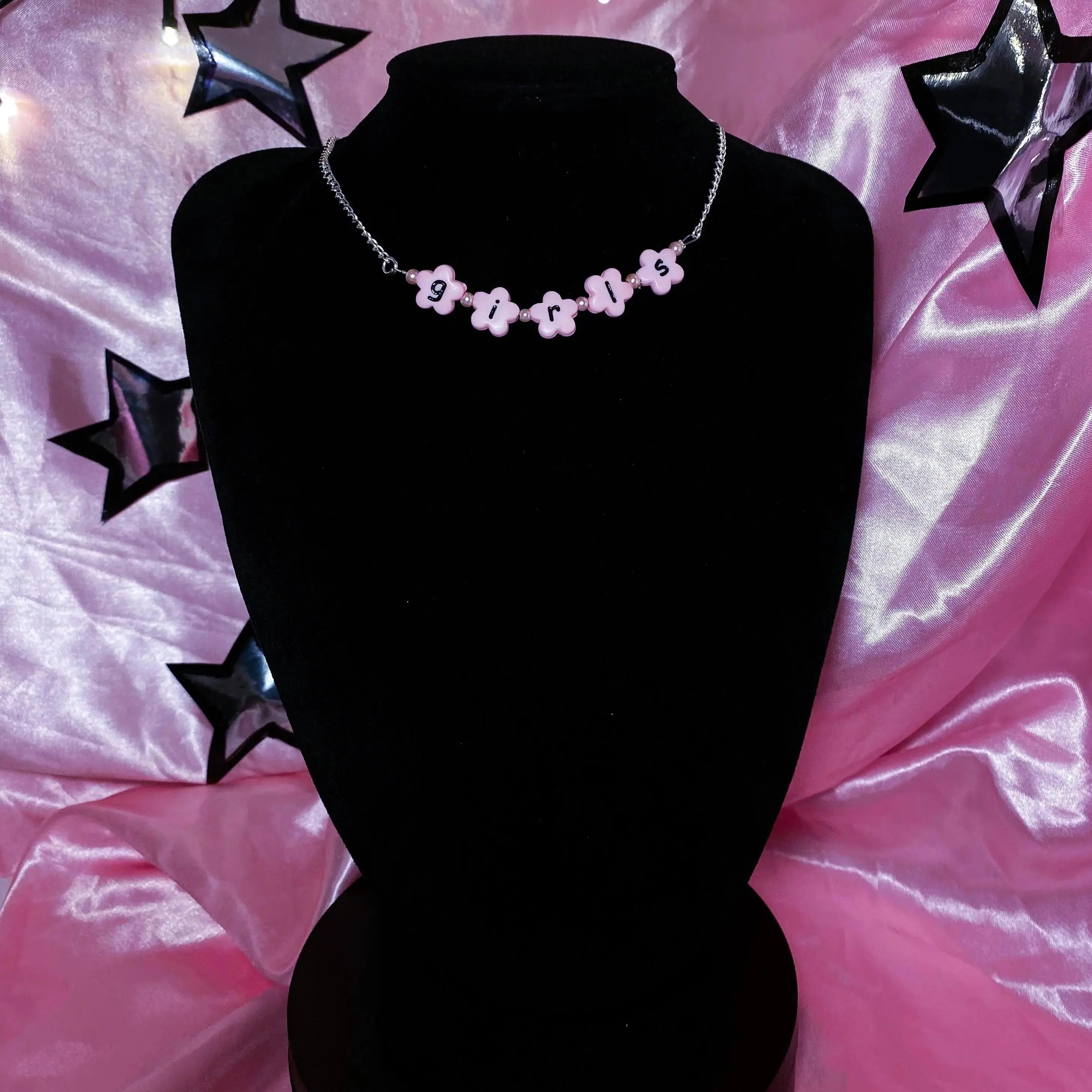 Pink Girls flower shape letter bead necklace Leftbians