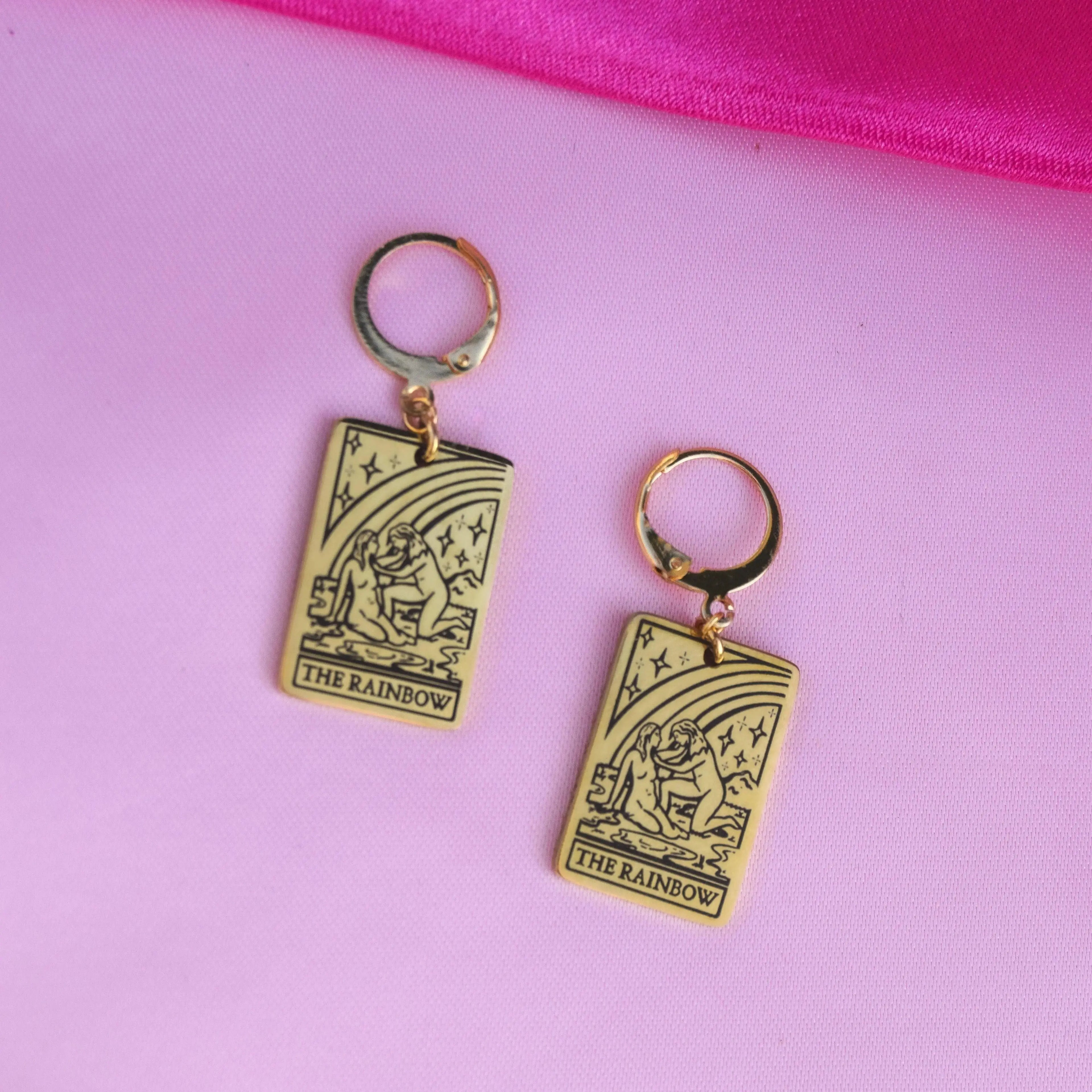 The Rainbow Tarot Card Gold Stainless Steel Earrings Leftbians