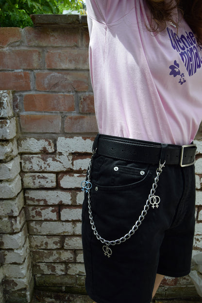 Jean chain with multiple Double Venus symbol charms