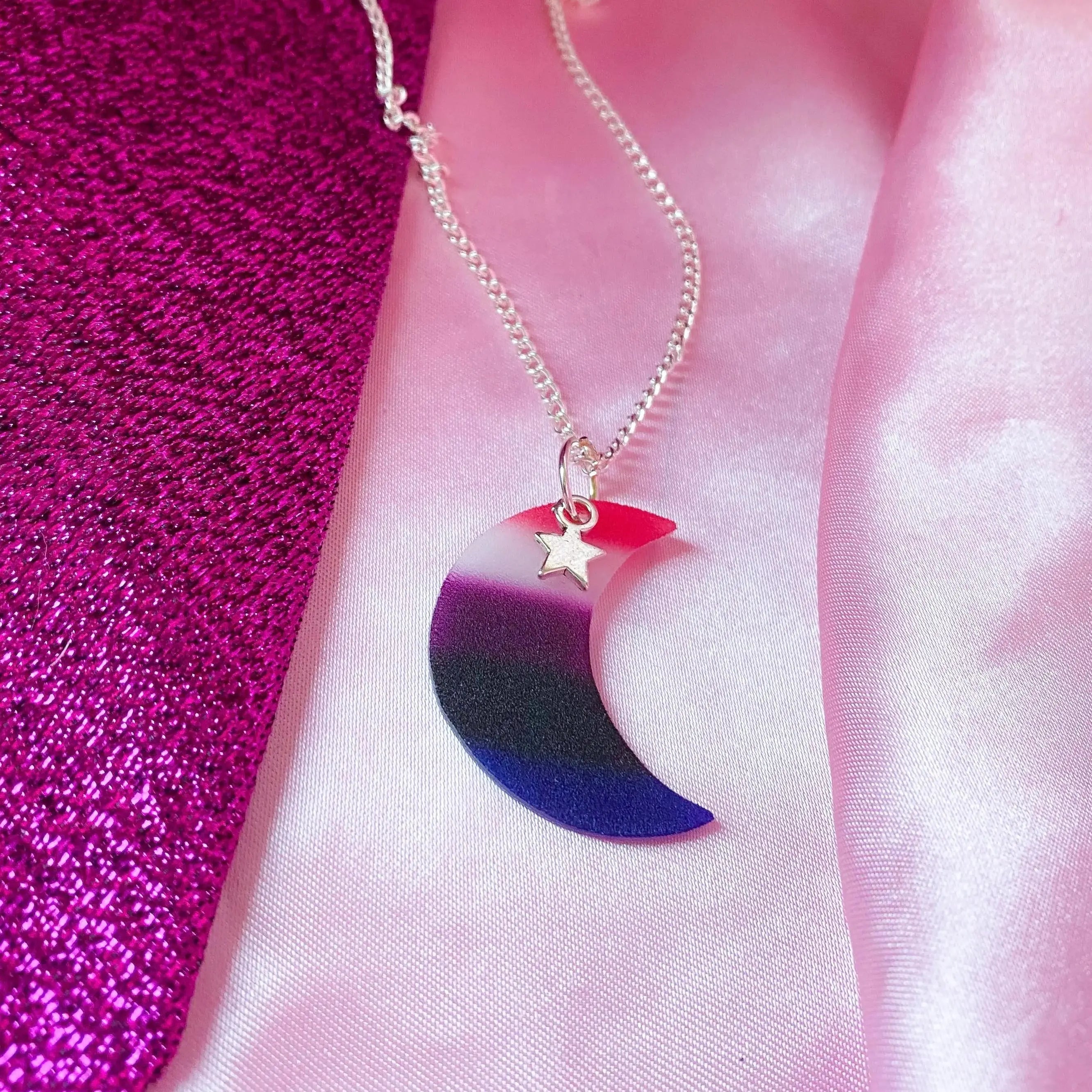 Genderfluid pride flag moon necklace Leftbians