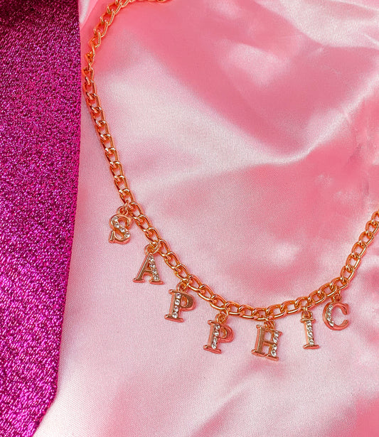 Diamanté SAPPHIC gold colour letter charm necklace