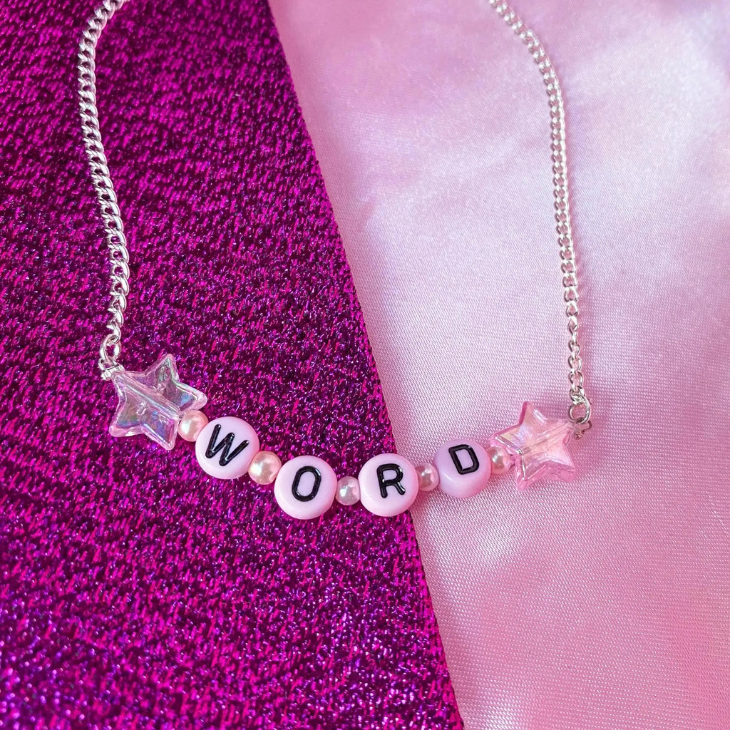 Pink letter bead customisable NAME or WORD necklace Leftbians