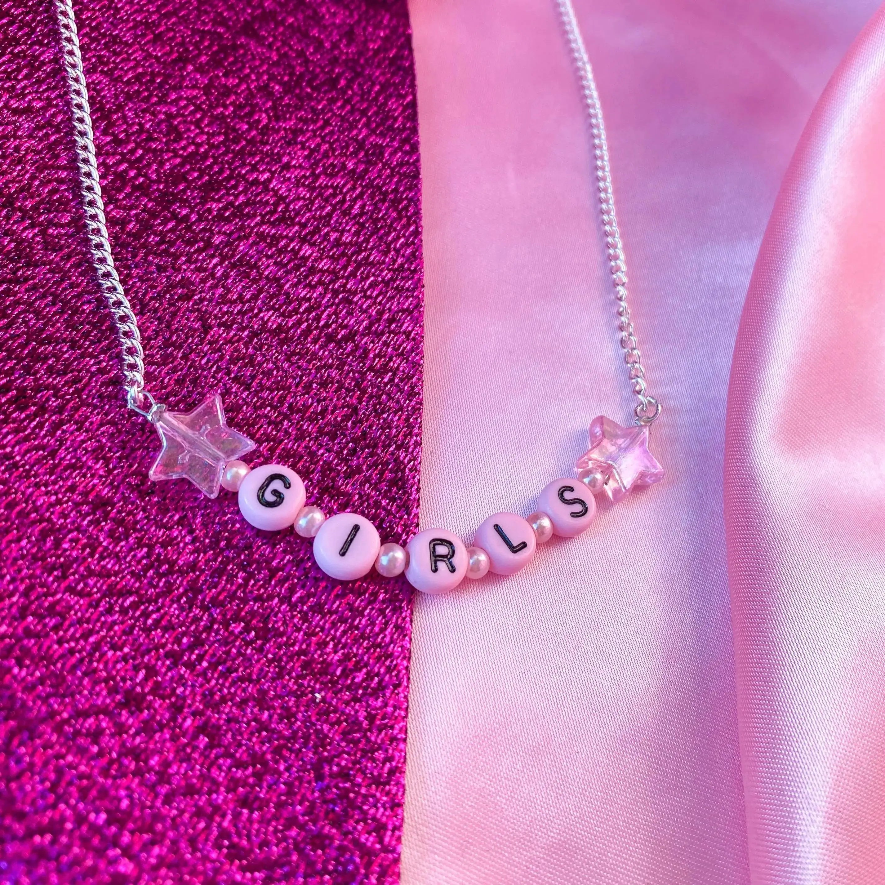 Pink Girls letter bead necklace Leftbians