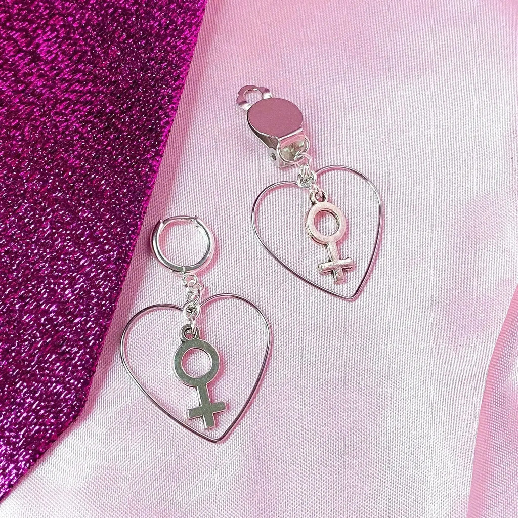 Silver colour heart and Venus charm earrings Leftbians