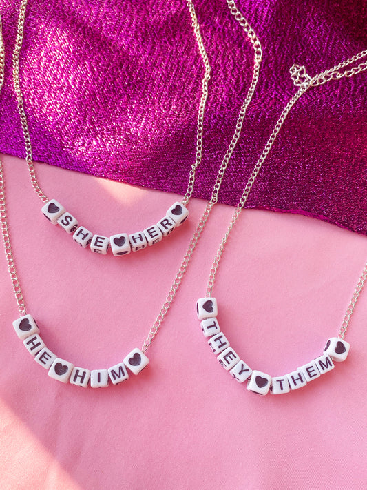 Pronoun letter bead necklace