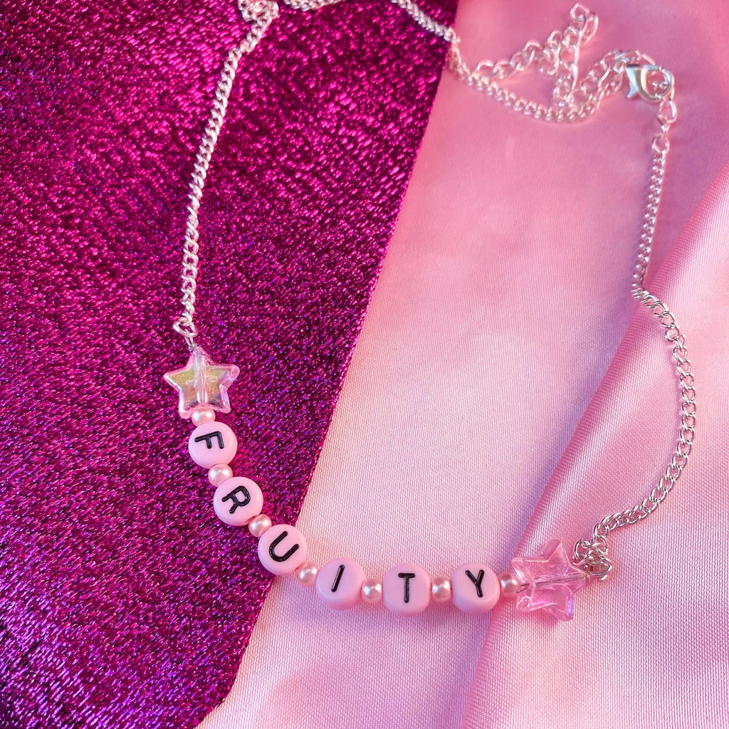 Pink FRUITY letter bead necklace Leftbians