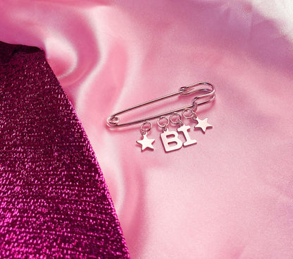 BI letter charm word kilt pin brooch