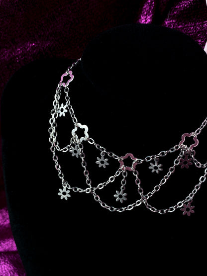 Layered flower necklace choker, handmade whimsigoth grunge fairy style statement necklace