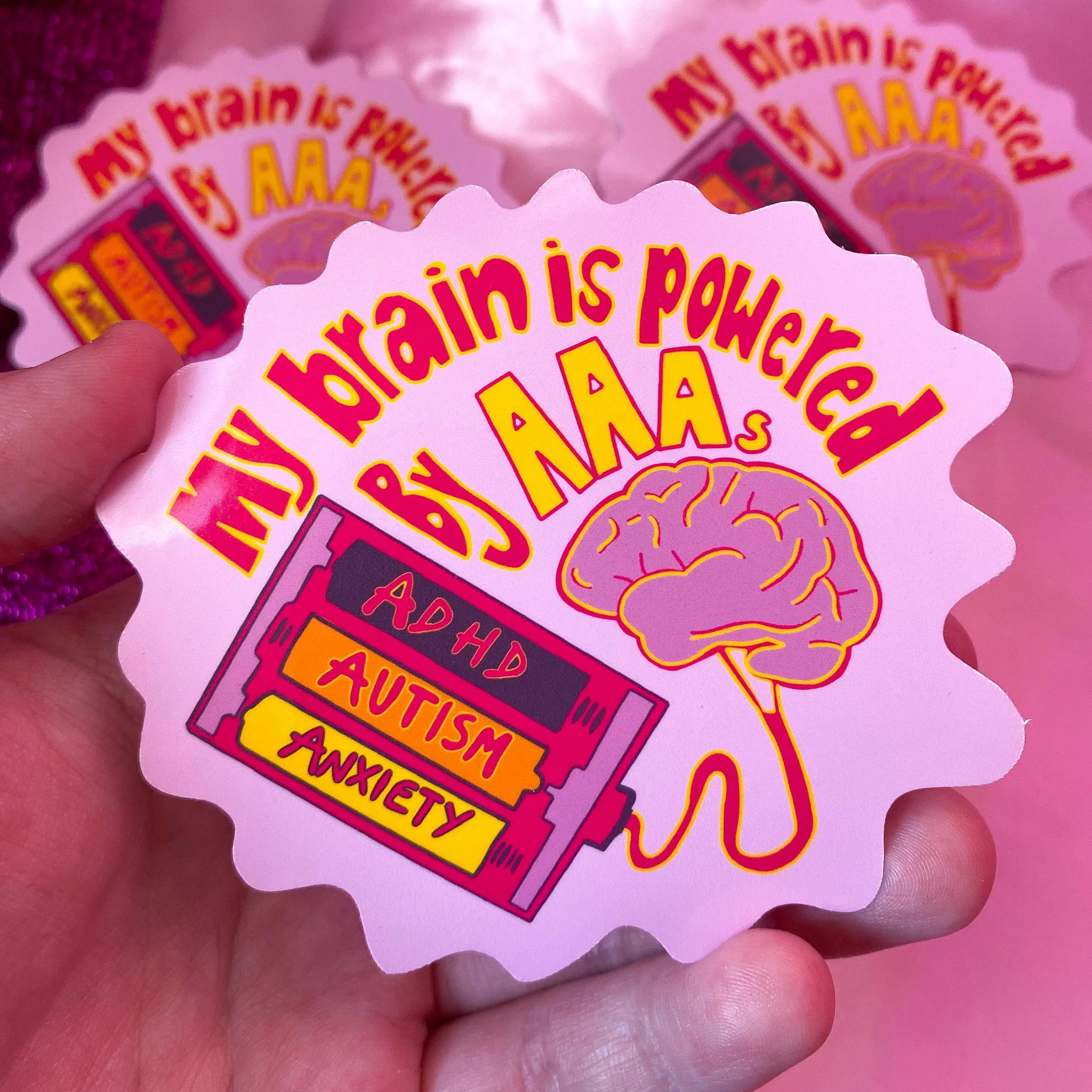 My brain is powered by ADHD, Autism and Anxiety, funny neurodivergent sticker Leftbians