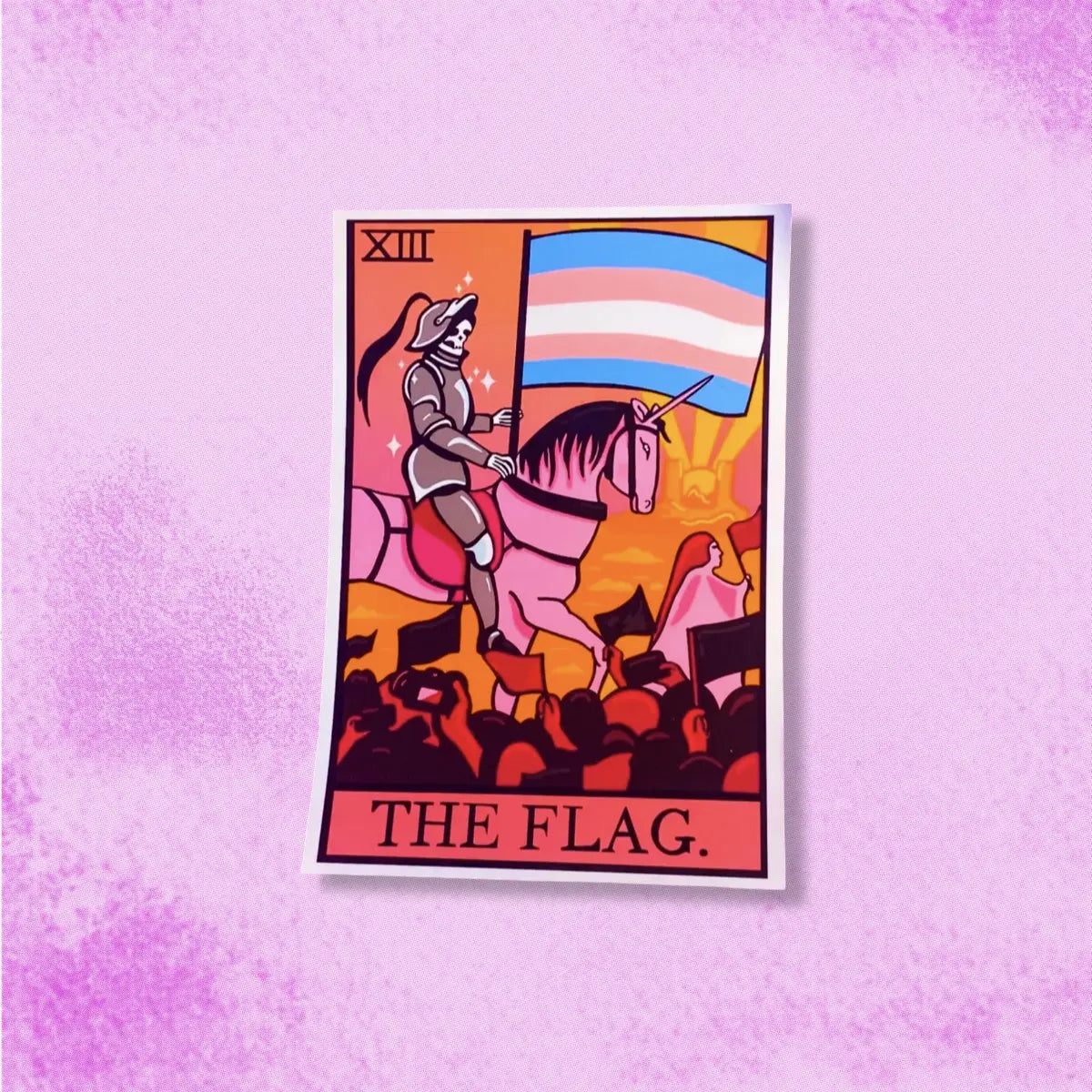 Transgender flag tarot card sticker. Leftbians