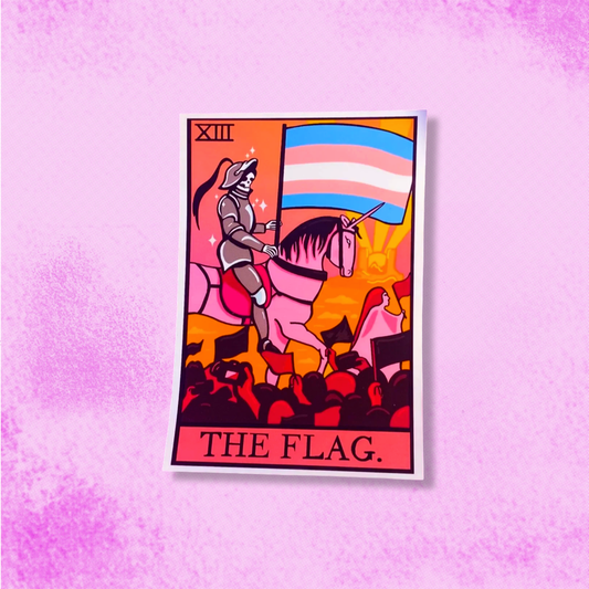 Transgender flag tarot card sticker.