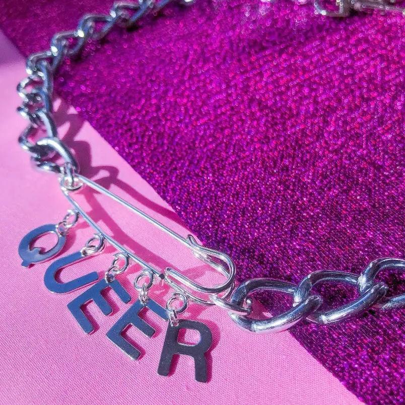 Queer kilt pin chunky chain choker necklace Leftbians