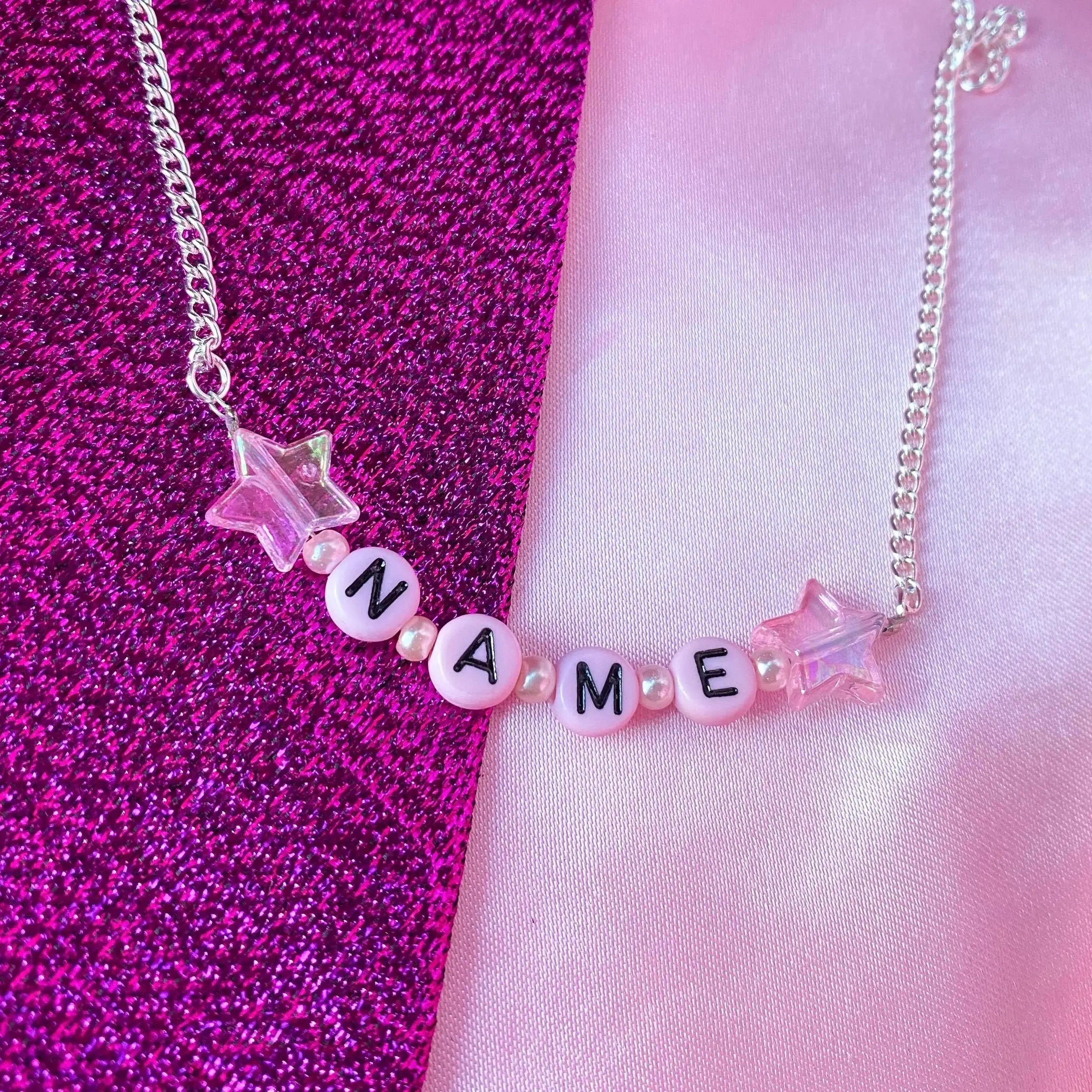 Pink letter bead customisable NAME or WORD necklace Leftbians