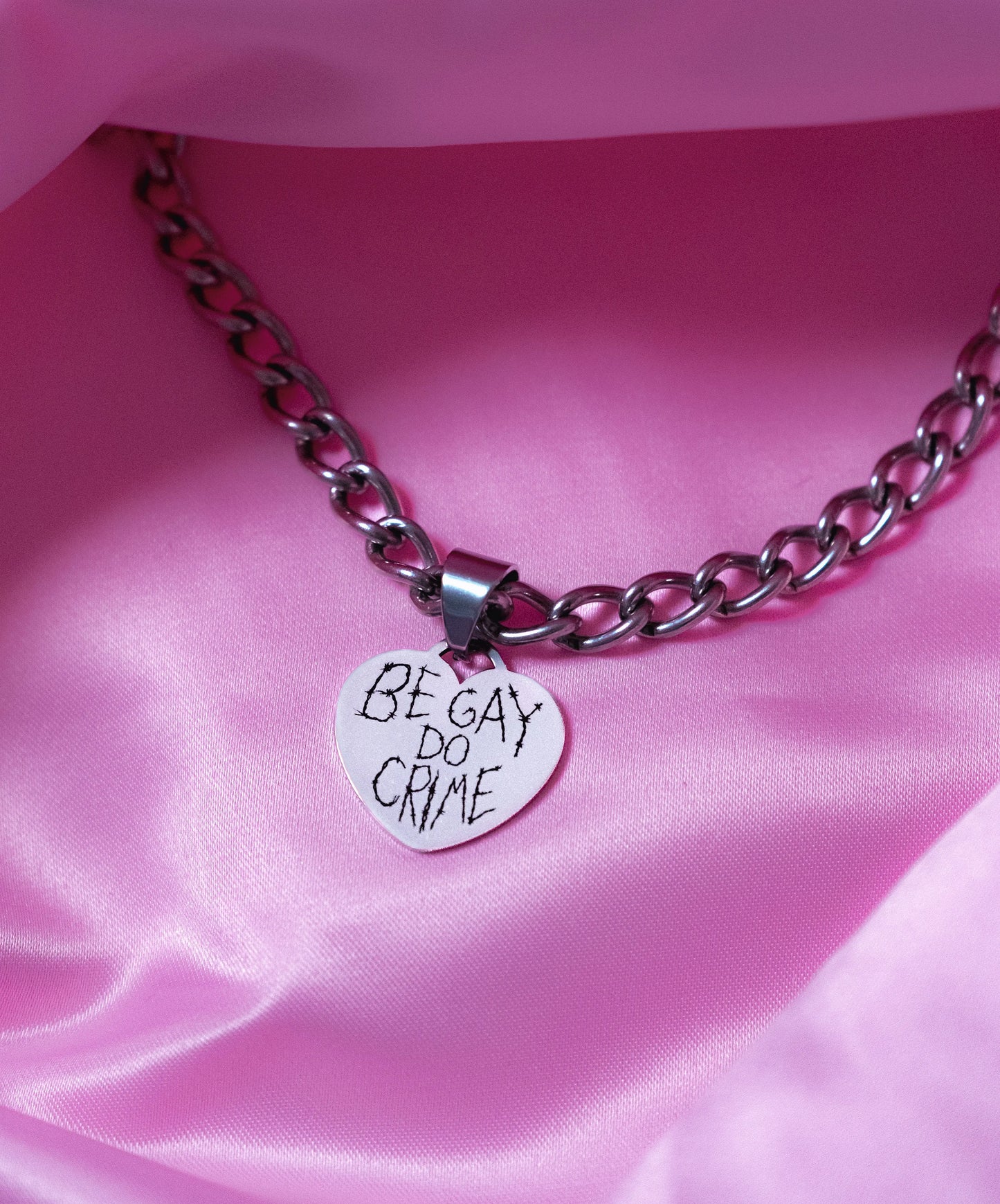 Be Gay Do Crime engraved heart chunky chain in 304 stainless steel Leftbians