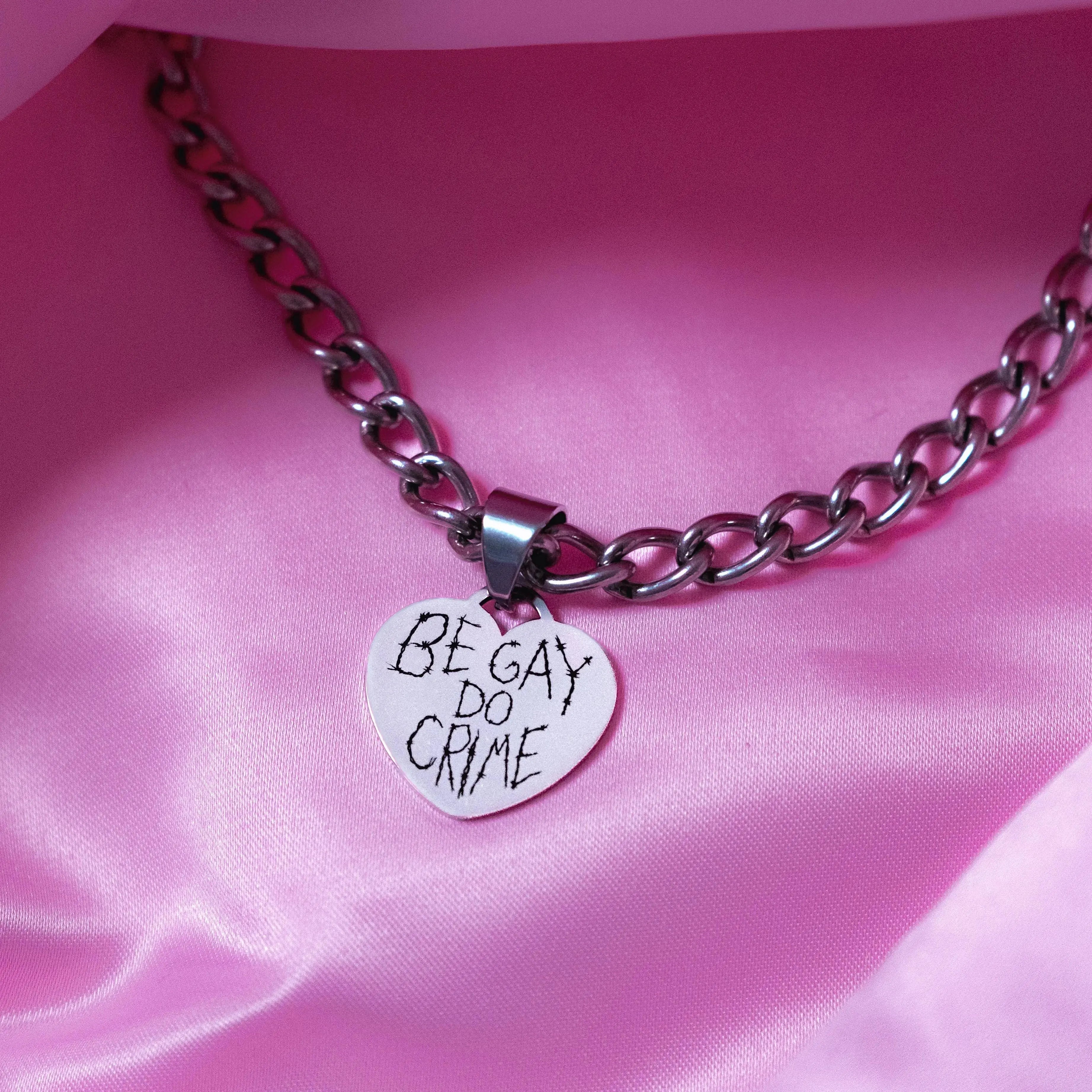 Be Gay Do Crime engraved heart chunky chain in 304 stainless steel Leftbians