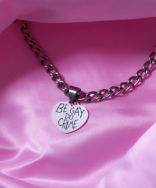 Be Gay Do Crime engraved heart chunky chain in 304 stainless steel Leftbians