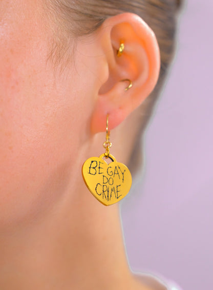 Gold Be Gay Do Crime Barbed Wire Heart Silver Stainless Steel Earrings Leftbians