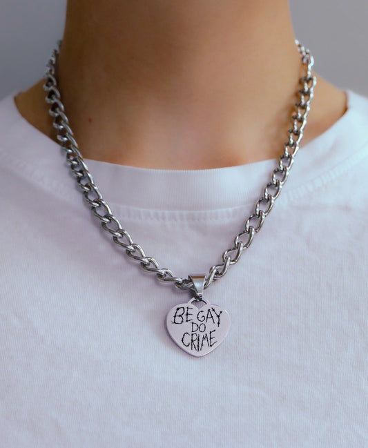 Be Gay Do Crime engraved heart chunky chain in 304 stainless steel