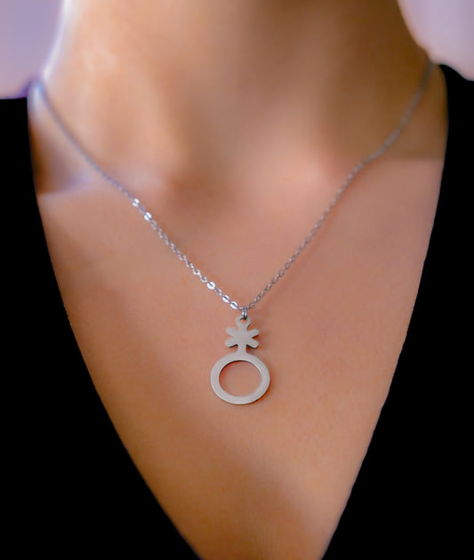 Non binary symbol stainless steel necklace