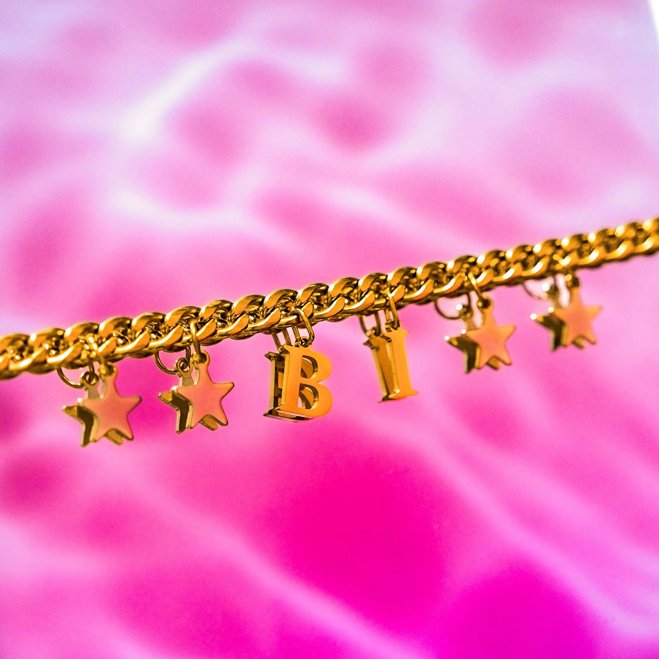 Gold Bi letter charm chain in 304 stainless steel Leftbians