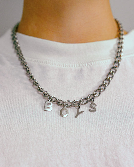 BOYS letter charm chain in stainless steel Leftbians
