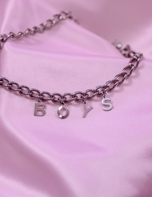 BOYS letter charm chain in stainless steel Leftbians