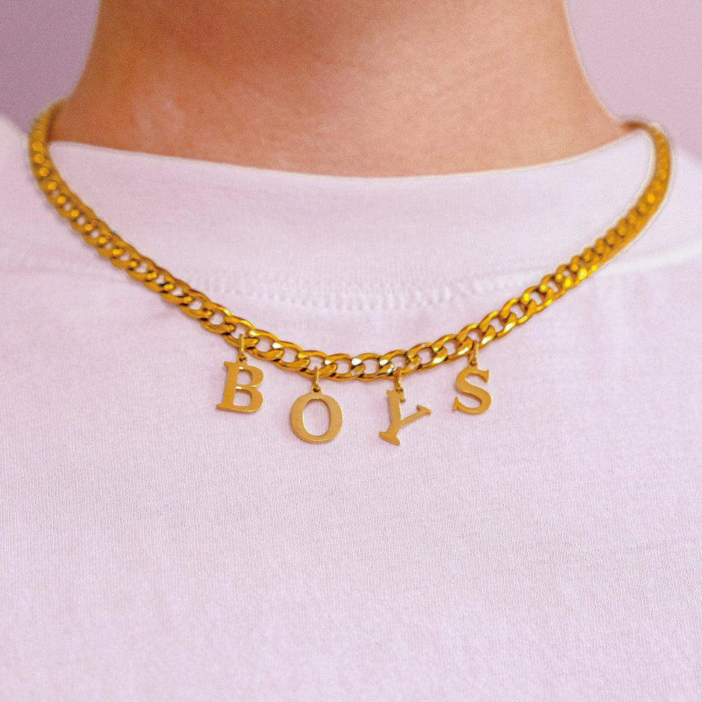 Gold BOYS letter charm chain in 304 stainless steel Leftbians