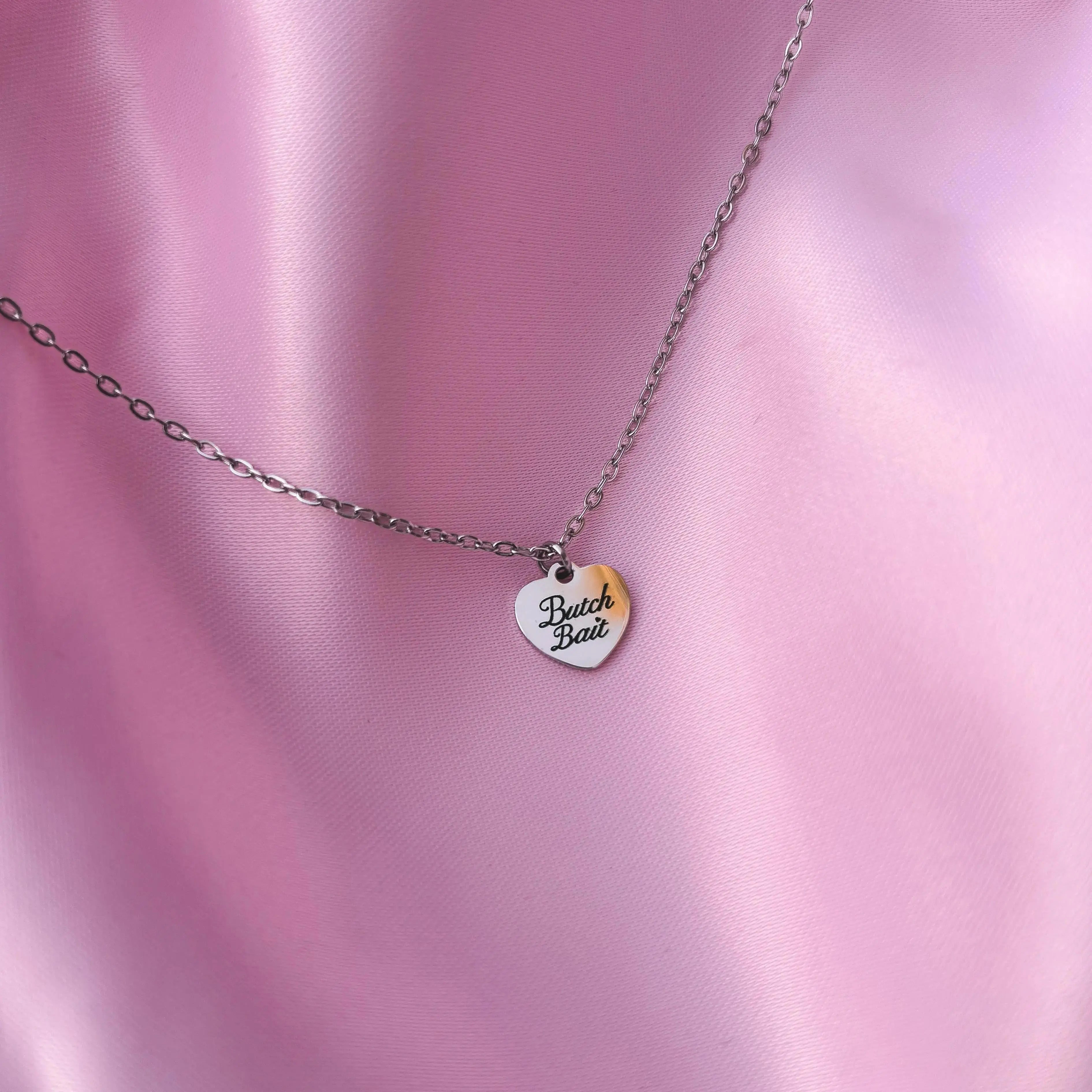 Butch Bait love heart engraved necklace in 304 stainless steel Leftbians