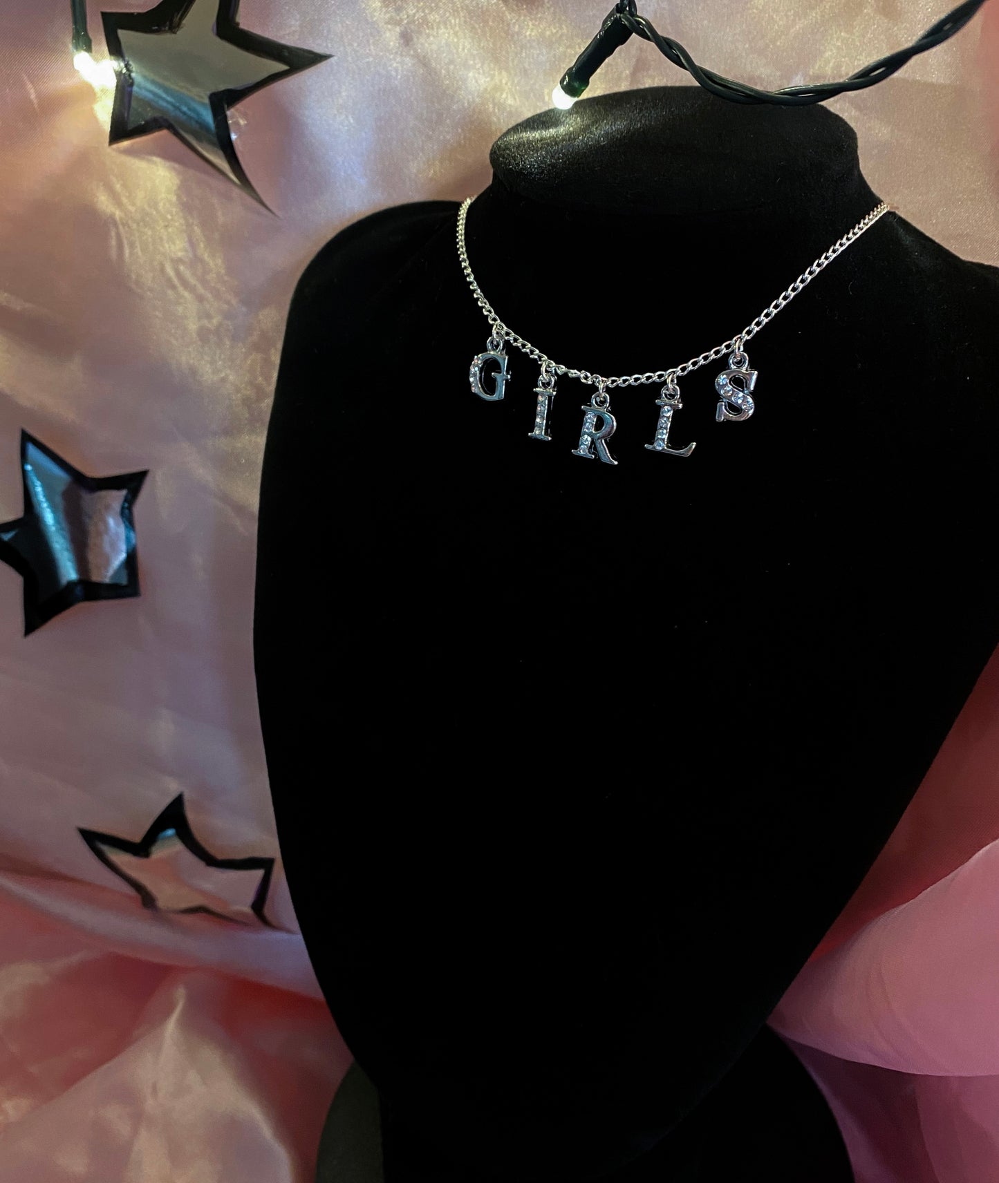 GIRLS Diamanté silver letter sparkly necklace