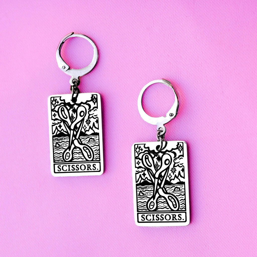 The Scissors Tarot Card Stainless Steel Earrings Leftbians