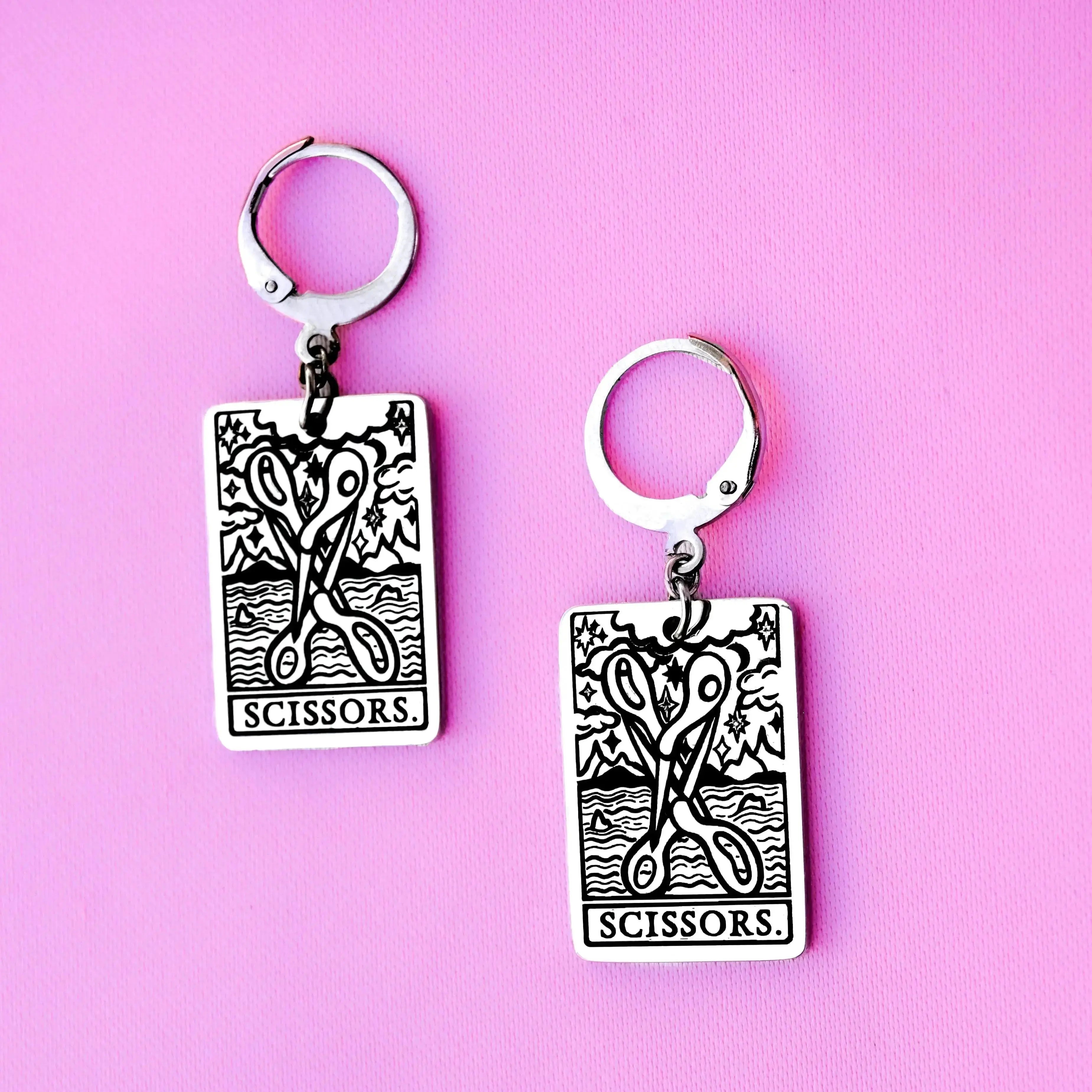 The Scissors Tarot Card Stainless Steel Earrings Leftbians