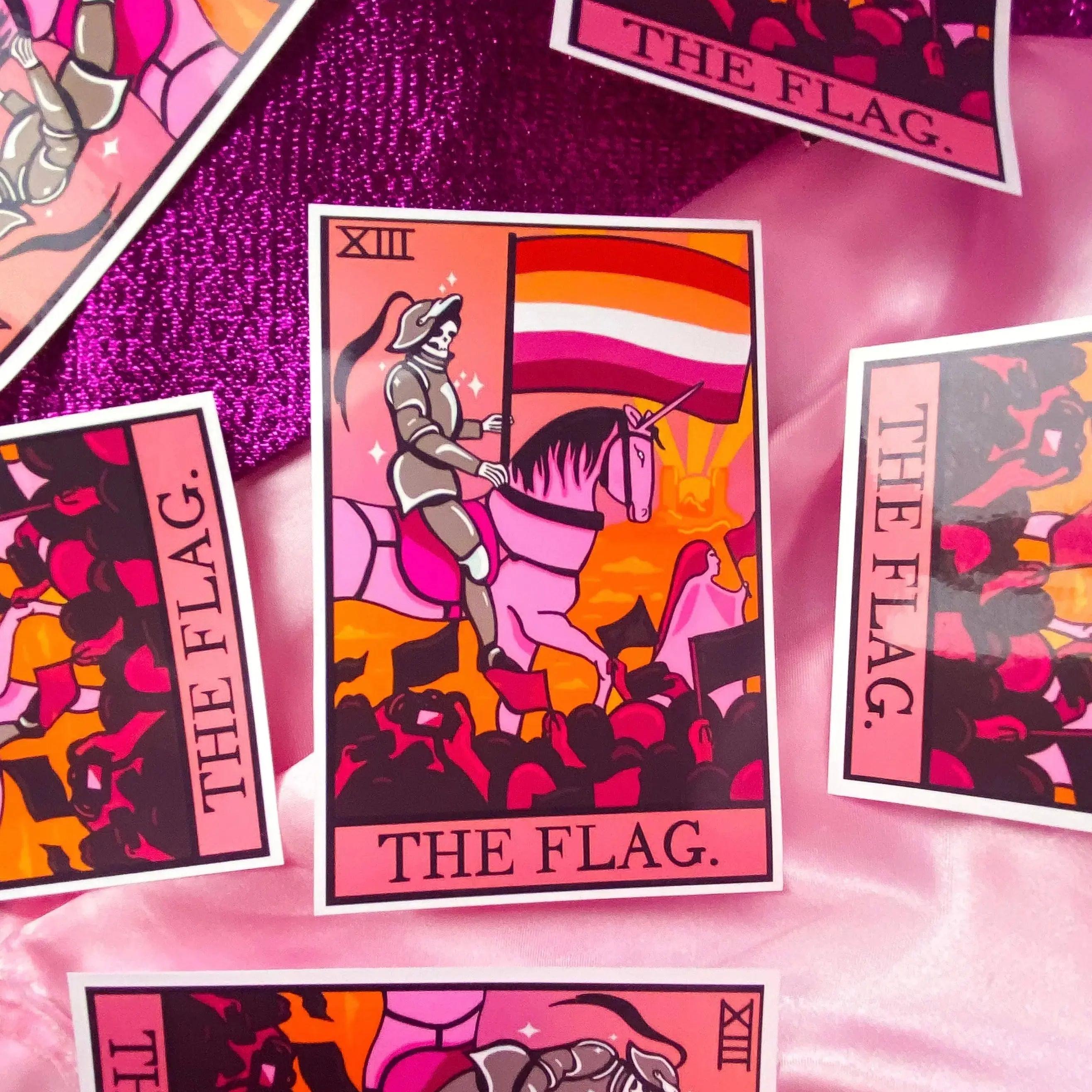 Lesbian flag tarot card sticker. Leftbians