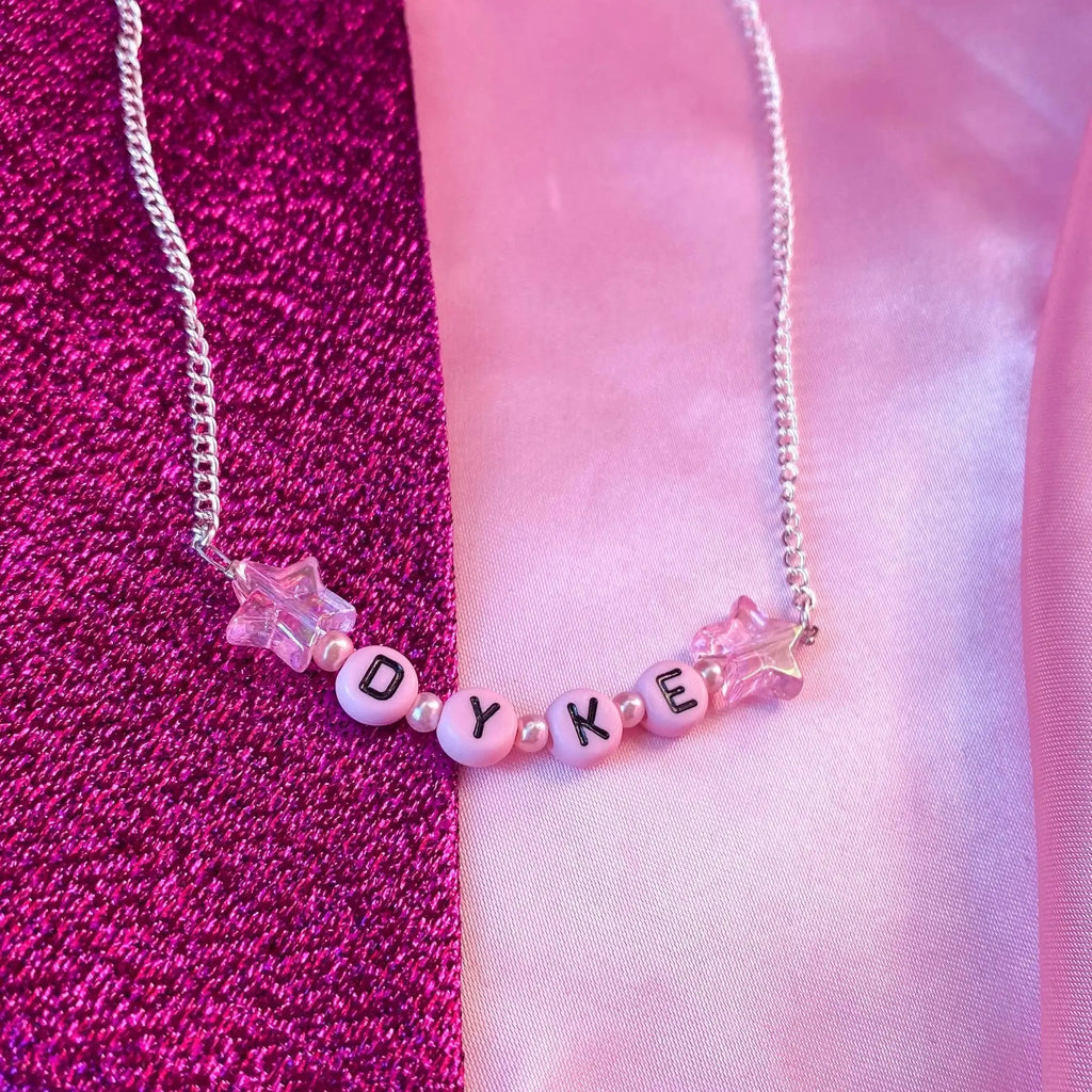 Pink dyke letter bead necklace Leftbians