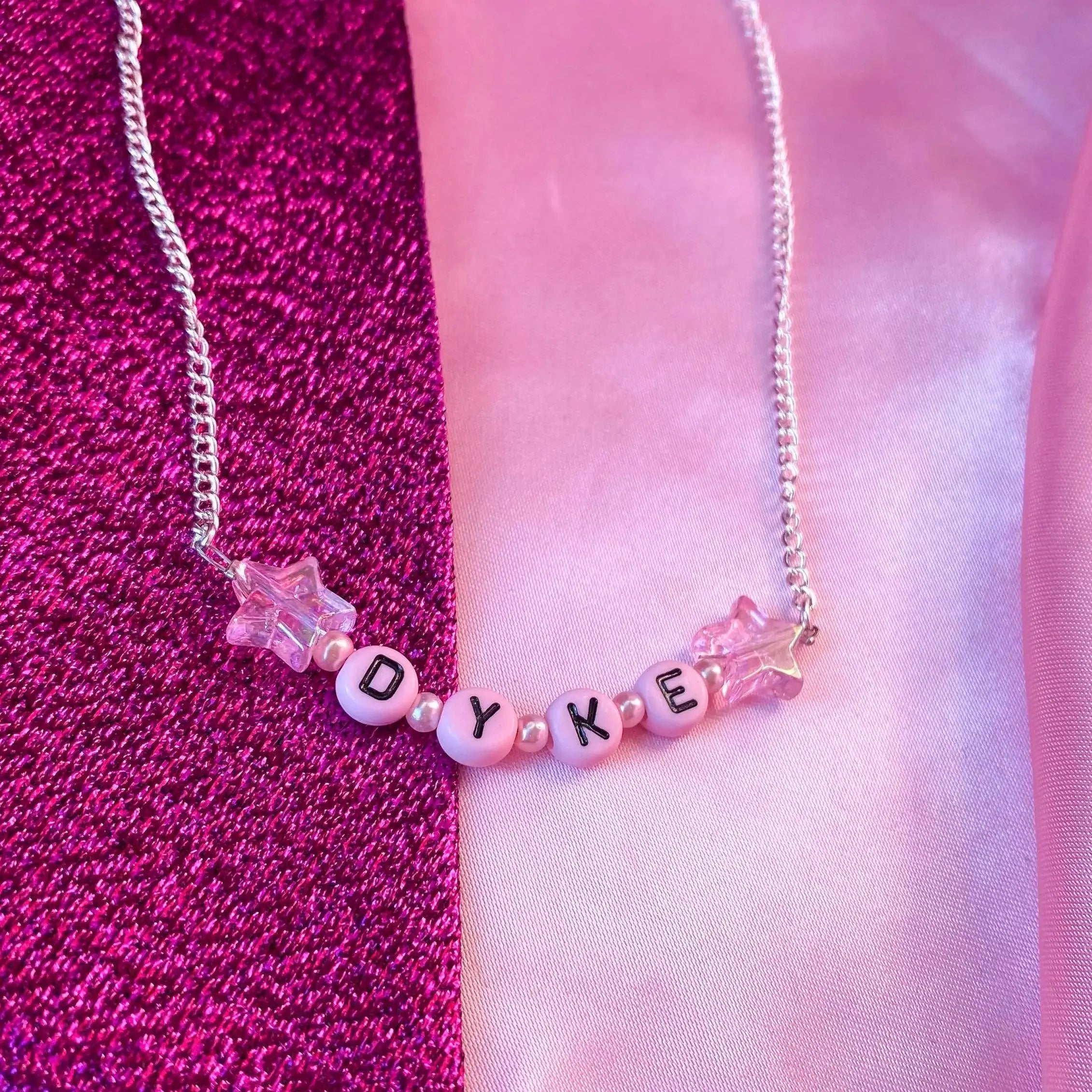 Pink dyke letter bead necklace Leftbians