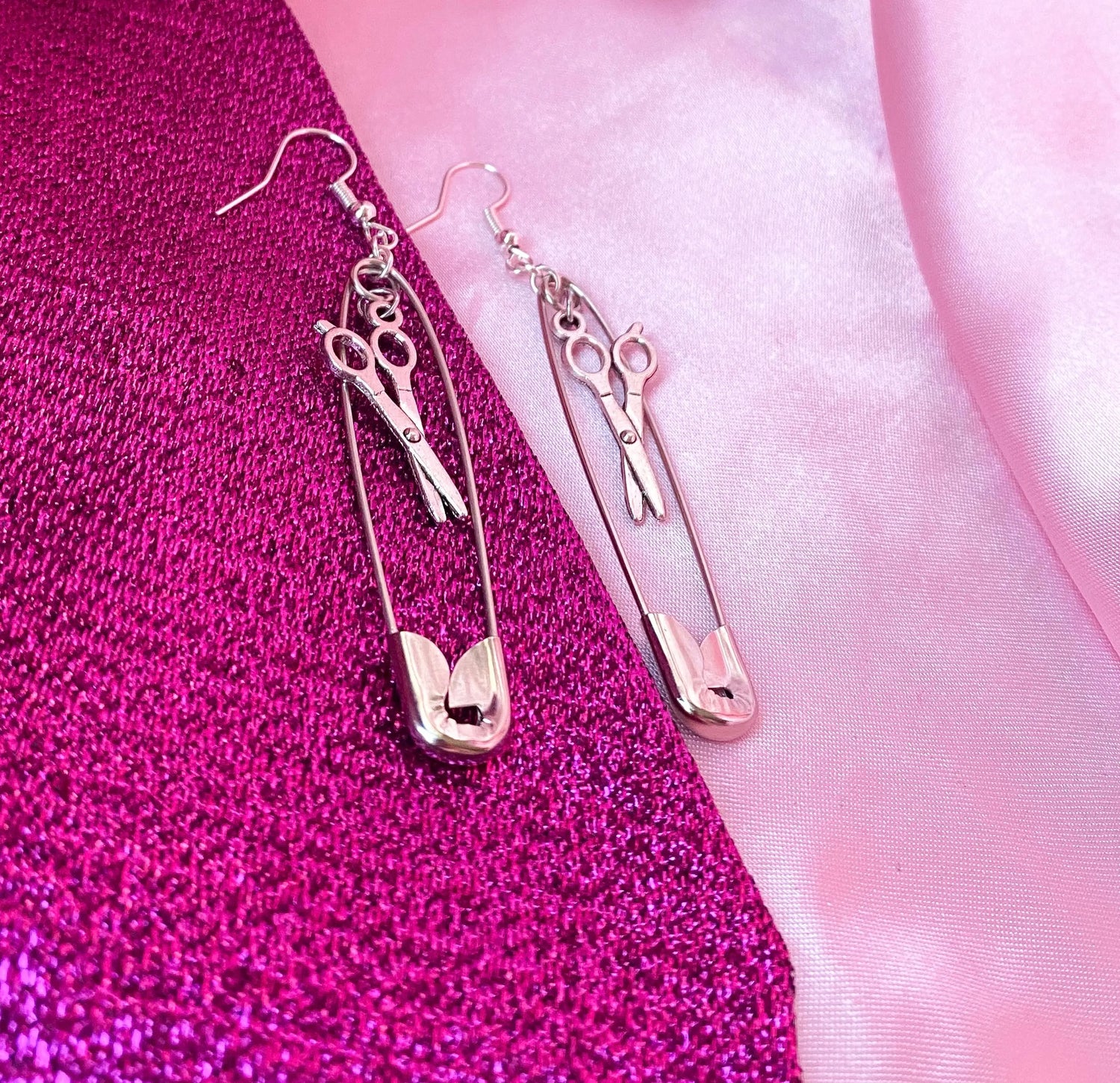 Safety pin earrings with scissor charms Leftbians
