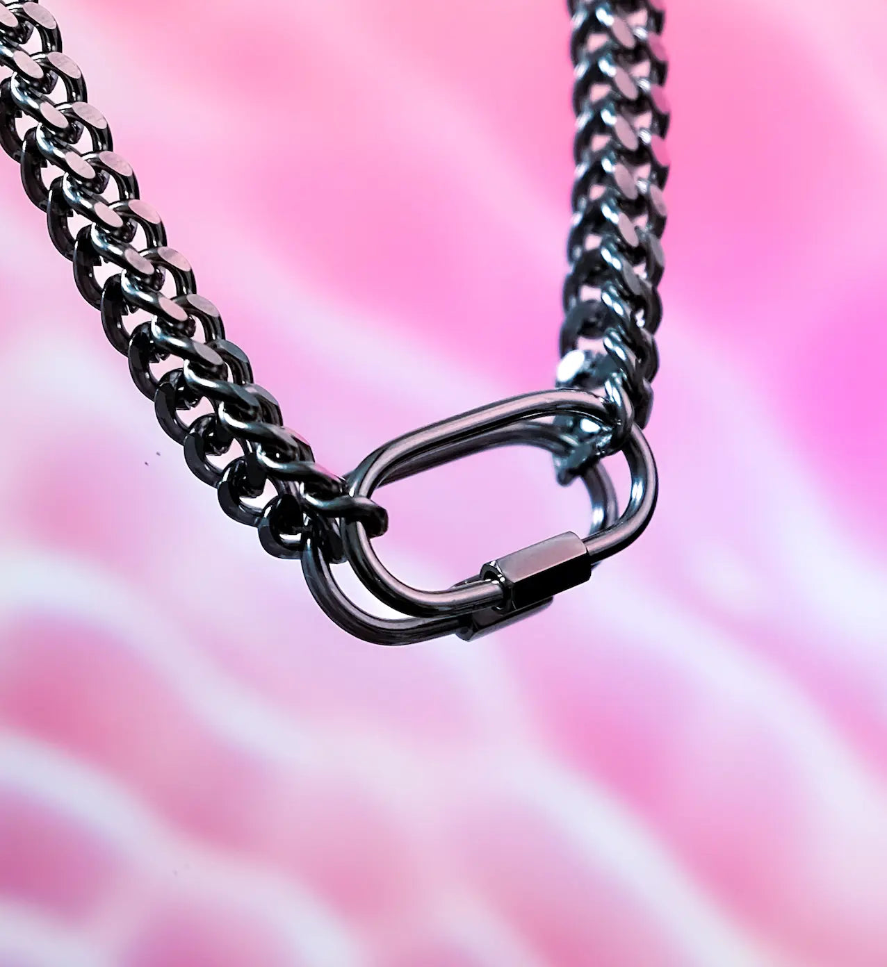 Chunky silver carabiner chain necklace in 304 stainless steel Leftbians