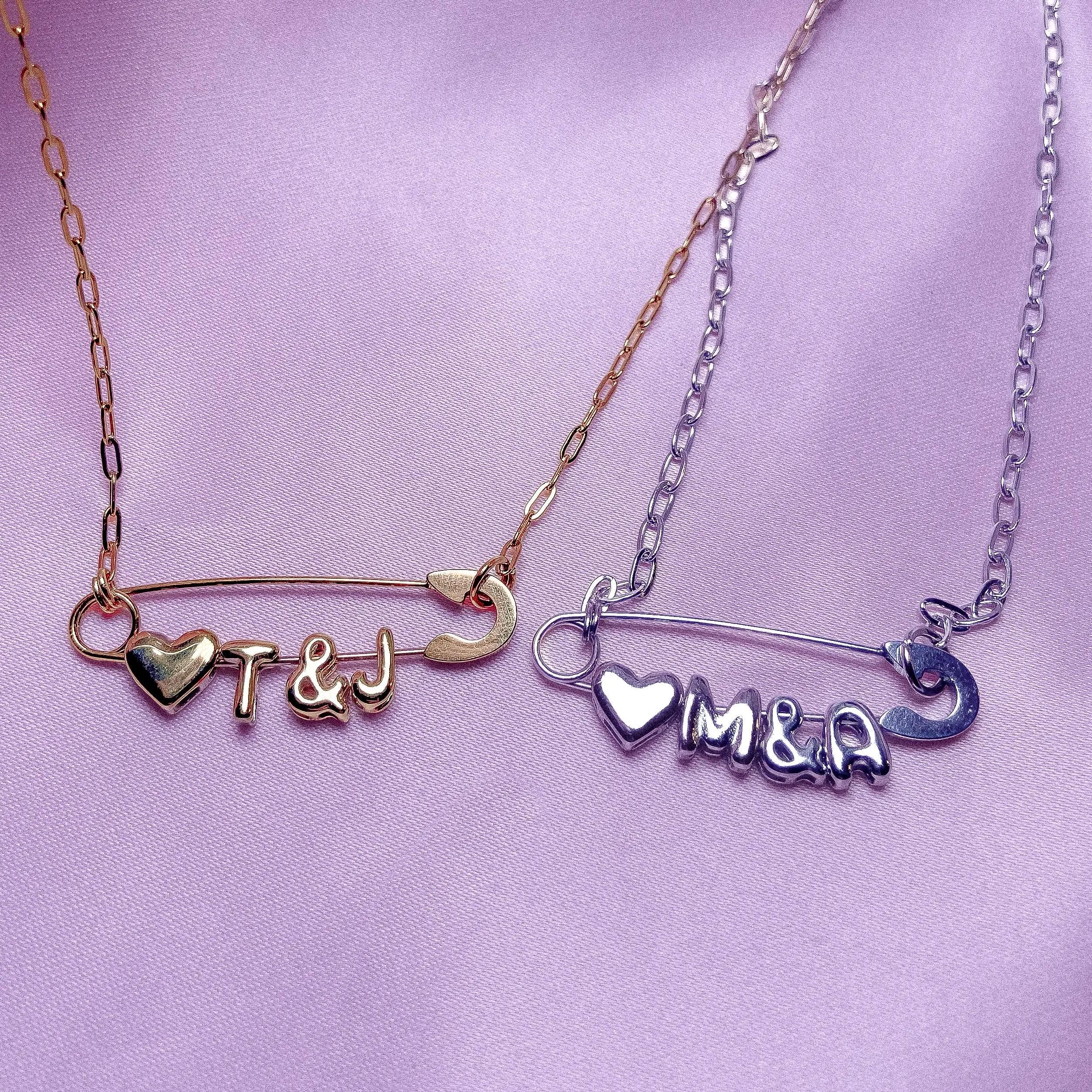 Couple initial safety pin necklace bundle Leftbians