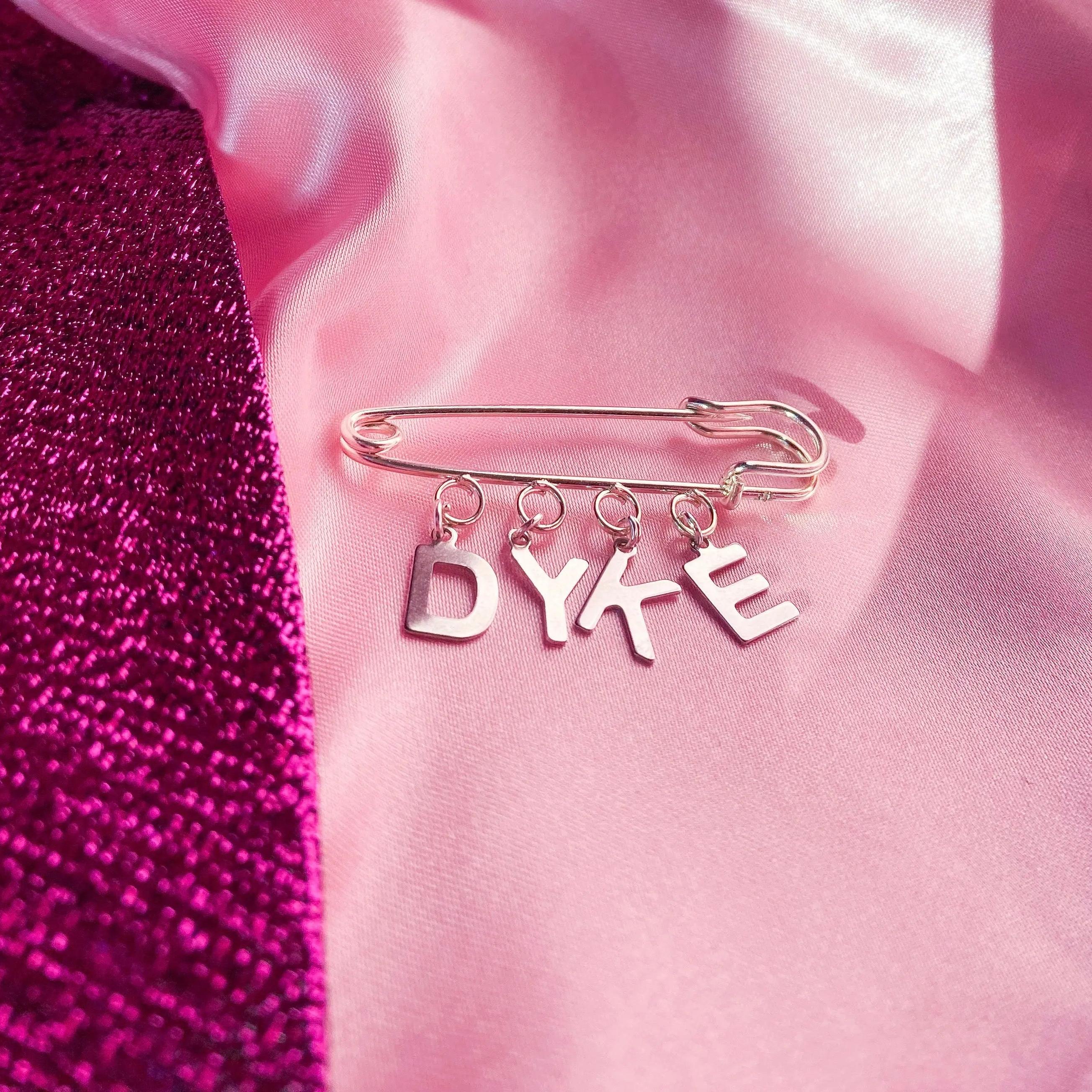 DYKE letter charm word kilt pin brooch Leftbians