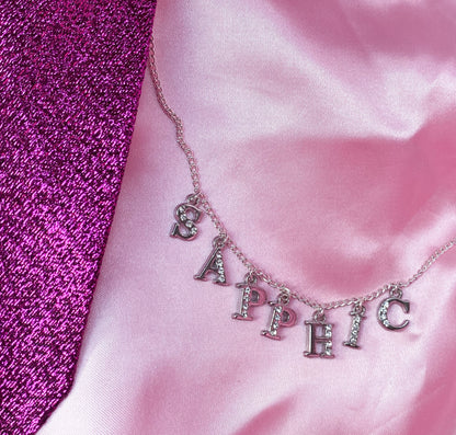 Sapphic Diamanté silver letter sparkly necklace