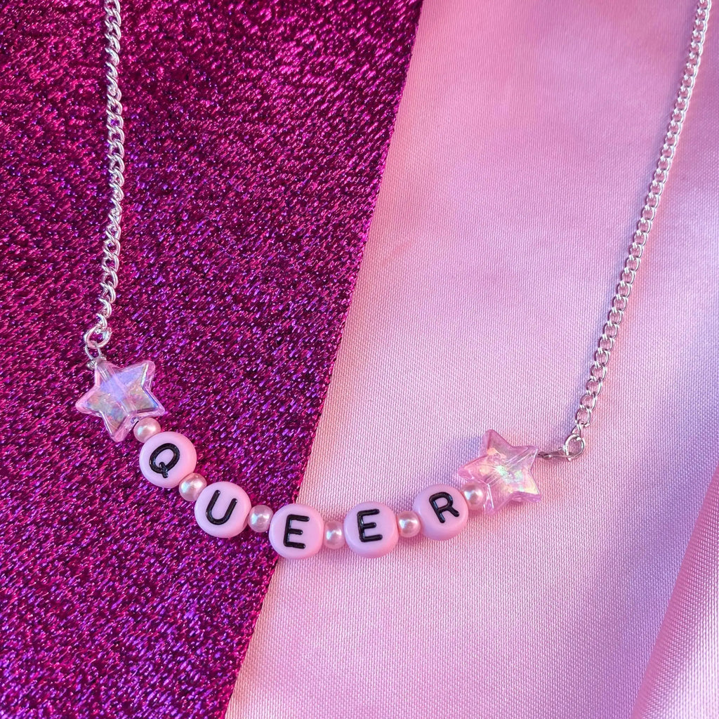 Pink queer letter bead necklace Leftbians
