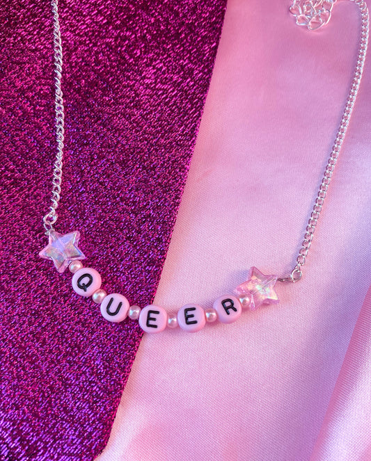 Pink queer letter bead necklace